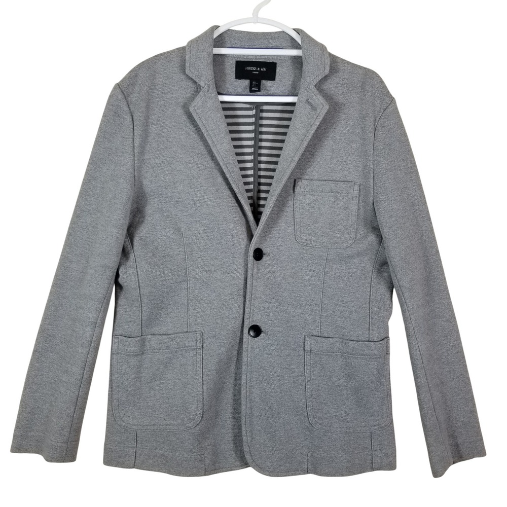 Porter & Ash London Mens Gray Knit Blazer Jacket Large Cotton Blend Unstructured